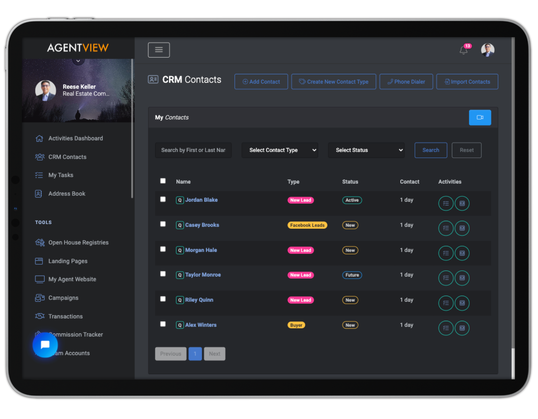 AGENTVIEW CRM Contacts List