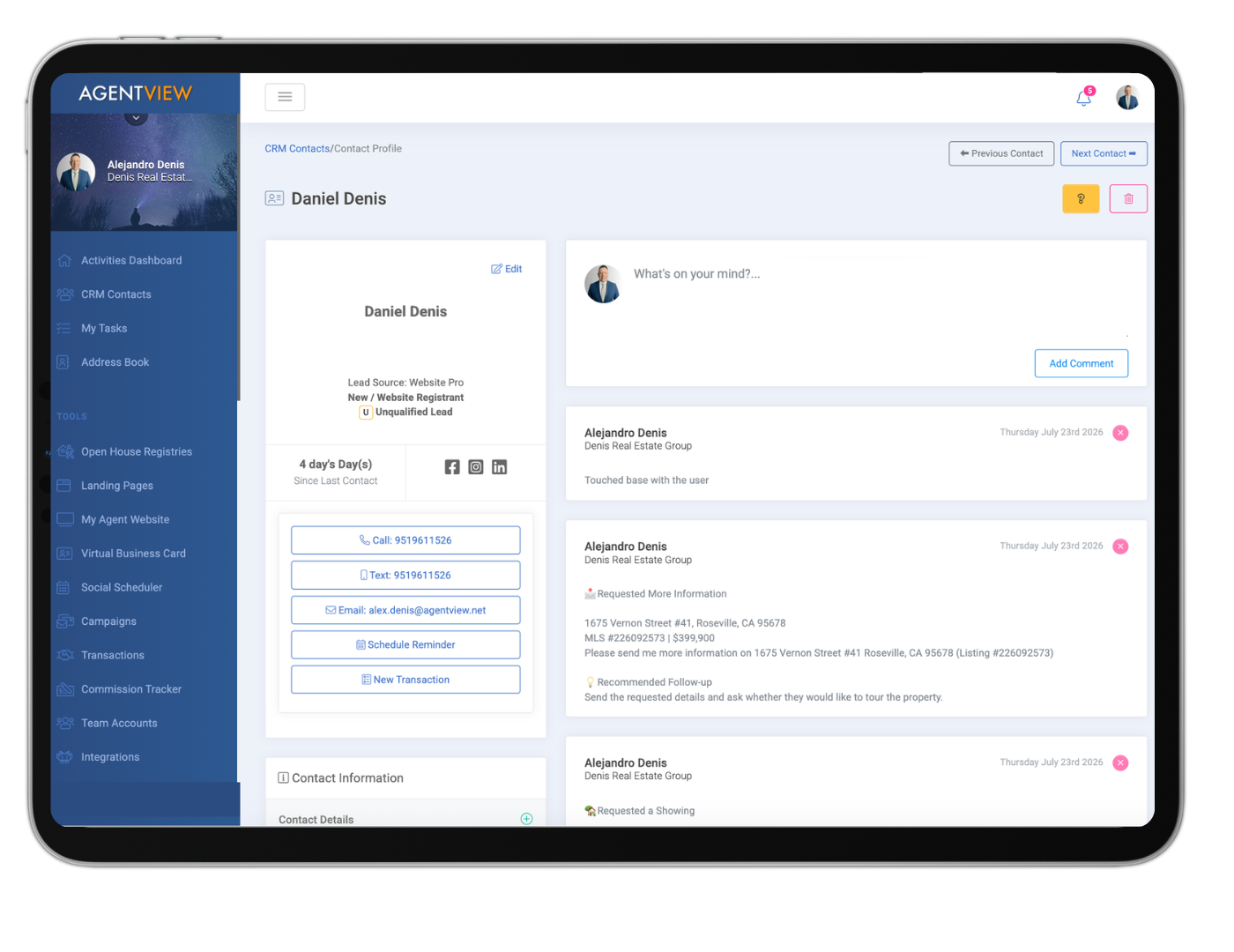 Website Activity in AgentView CRM